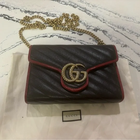 Gucci Black and Red Quilted Crossbody Bag